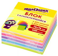 Блок самоклеящийся (стикеры) ЮНЛАНДИЯ НЕОНОВЫЙ (76х76мм), 400л, 7цв