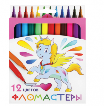 Фломастеры ПИФАГОР "ЕДИНОРОГ" 12цв., смываемые