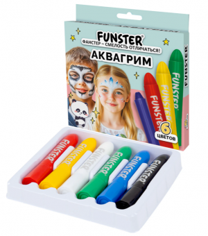 Аквагрим для лица и тела FUNSTER (ФАНСТЕР), 6 ярких цветов, легко смываются