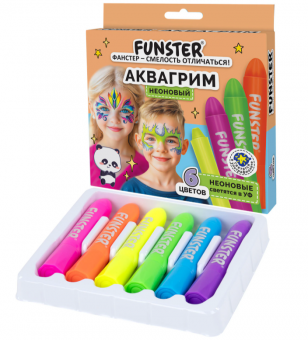 Аквагрим для лица и тела  FUNSTER (ФАНСТЕР), 6 НЕОНОВЫХ цветов, легко смываются