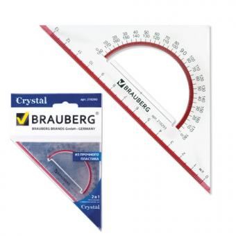 Треугольник Brauberg пластиковый 45°, 130мм, прозрачный, с транспортиром