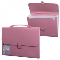 Портфель пластиковый BRAUBERG "Comfort", розовый, 13 отделений