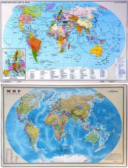 Коврик-подкладка настольный для письма, "Карта мира", жесткий, непрозрачный, 380х590мм, арт. 2129.М