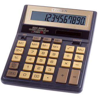 Калькулятор ЧЁРНО-ЗОЛОТОЙ Citizen SDC-888TIIGE, две памяти, 12 разрядов, 203х158мм