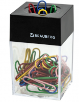 Скрепочница магнитная Brauberg с 50 цветными скрепками 28мм, прозрачный корпус