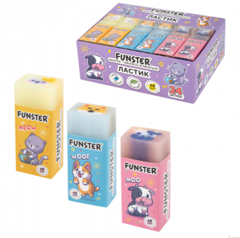 Резинка стират. FUNSTER "PETS" (50*21*16мм), прямоугольный, картонный держатель, экологичный ПВХ, ассорти