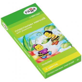 Пластилин восковой ГАММА "Пчелка", 06цв., 90гр., со стеком, картон. упаковка