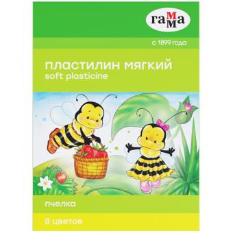 Пластилин восковой ГАММА "Пчелка", 08цв., 120гр., со стеком, картон. упаковка