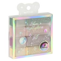 Набор текстовыделителей MESHU "Shiny", 04цв., пастельные цвета c глиттером, 1-5мм