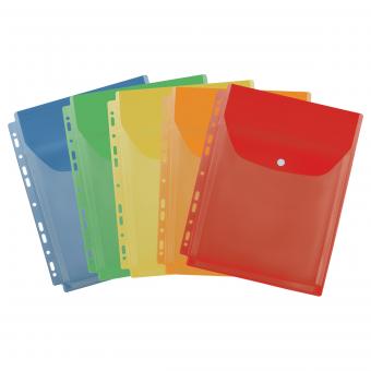 Папка-файл перфорированная А4 СТАММ, объемная (до 250л), клапан с кнопкой, 180мкм, цветная, ассорти
