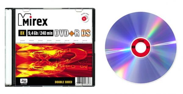 Диск DVD+R DS (плюс) 9,4Гб "Mirex", 8х, двухсторонний, слим