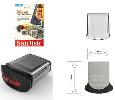 Флэш-диск 16ГБ, USB 3.0 SanDisk "Cruzer Ultra Fit", размер 20х15мм