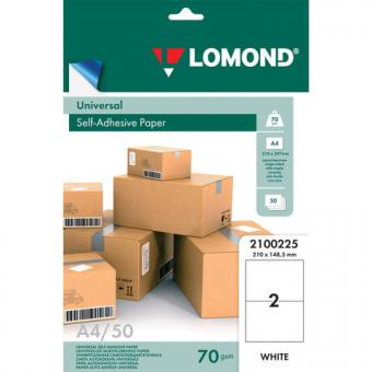 Самоклеящиеся этикетки 210мм х 148,5мм (А5) х 2шт. на листе, 50 листов, "Lomond"
